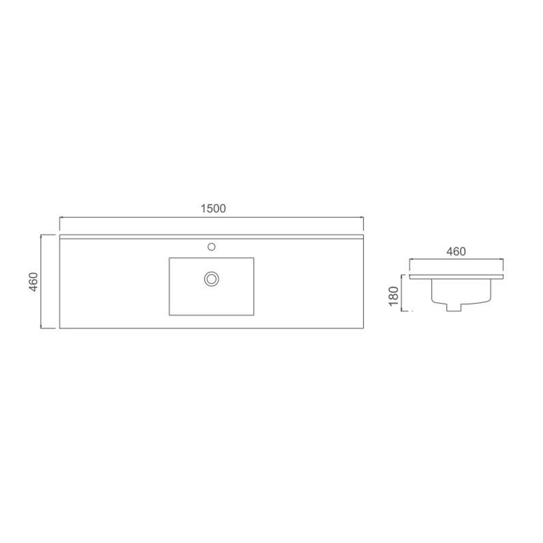 BNK Naga Vanity Top White Single - 1500mm