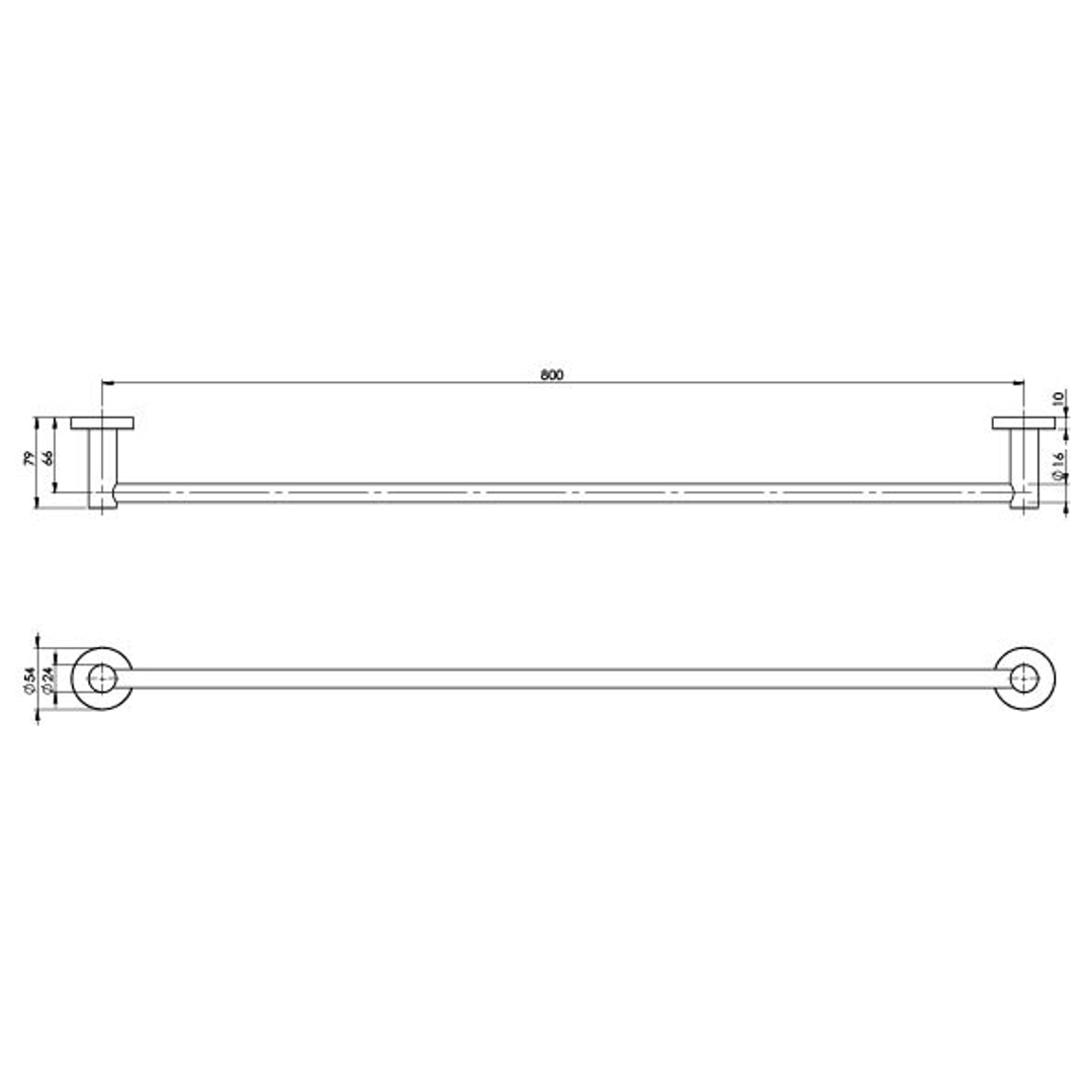 Radii Single Phoenix Towel Rail 800mm Round Plate - Chrome