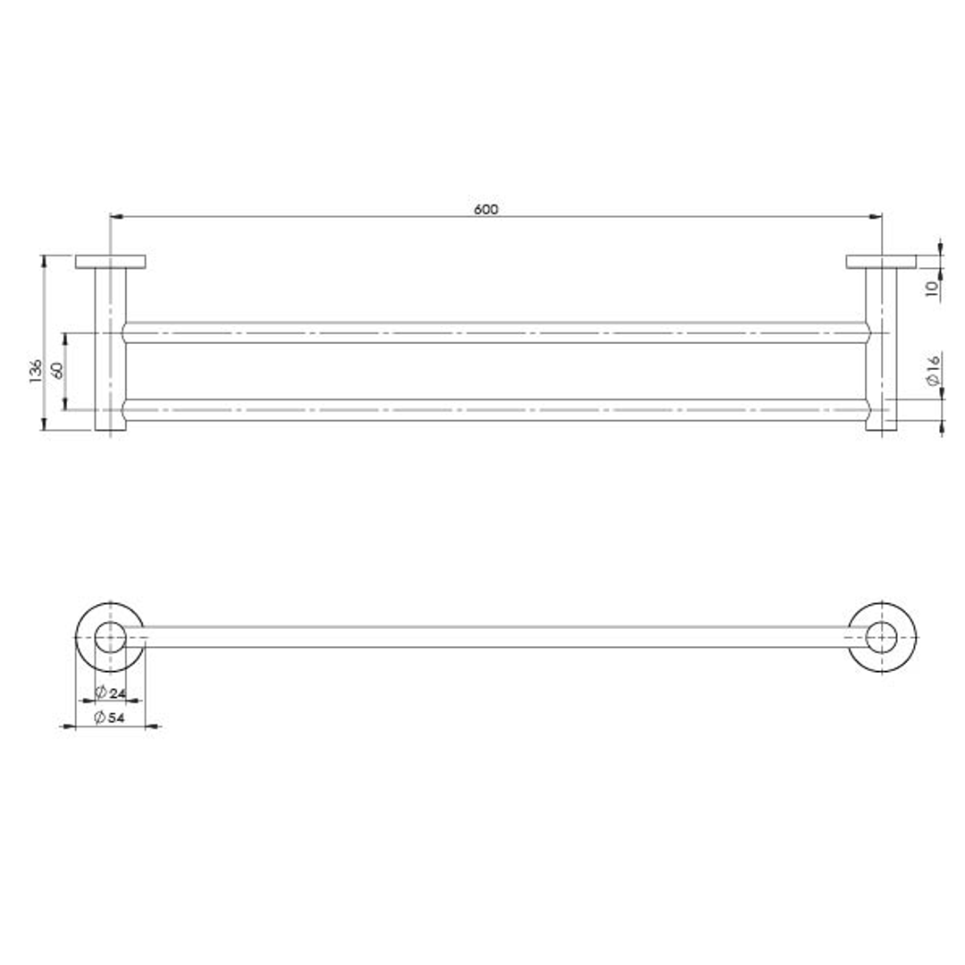 Phoenix Radii Double Towel Rail 600mm Round Plate - Chrome