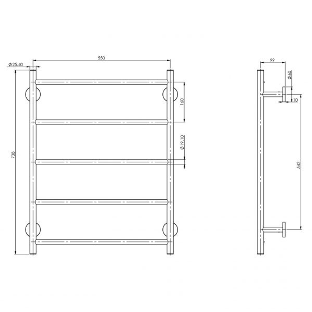 RadII Phoenix Towel Ladder 750 X 740mm Round Plate - Chrome