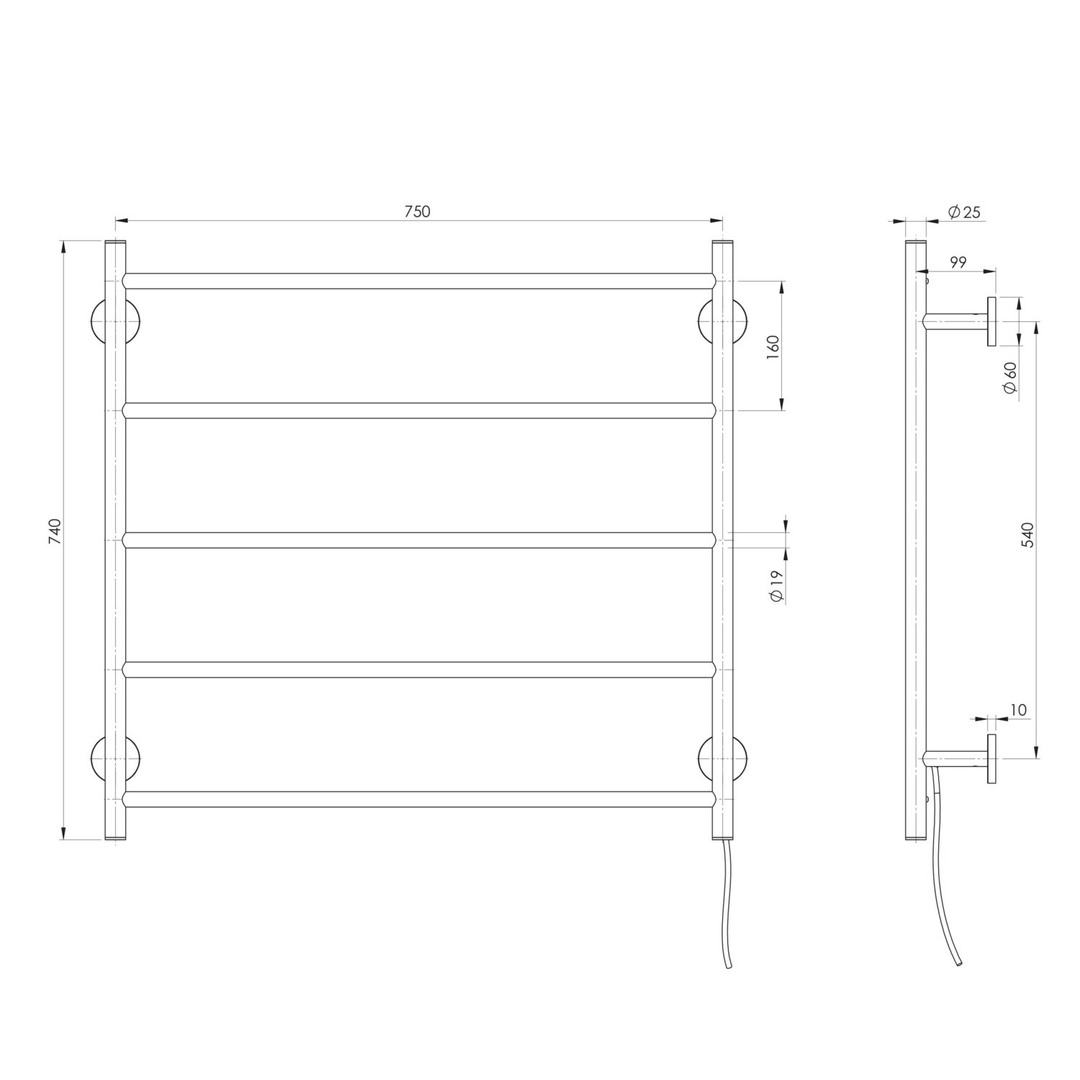 Radii Heated Phoenix Towel Ladder 750mm X 740mm - Chrome