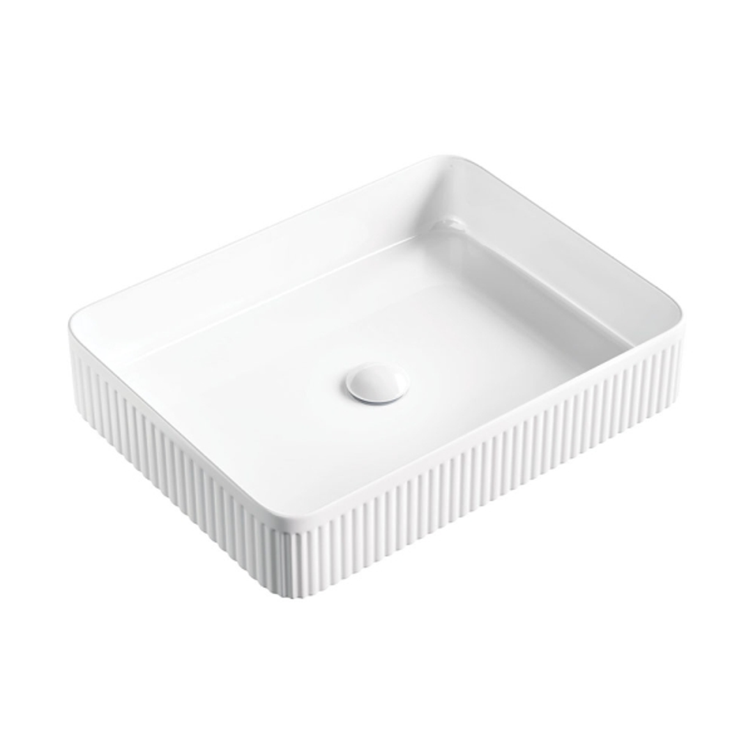 Eleanor Fluted Rectangle  Fienza Above Counter Basin Gloss White 500X380X100mm Rb467