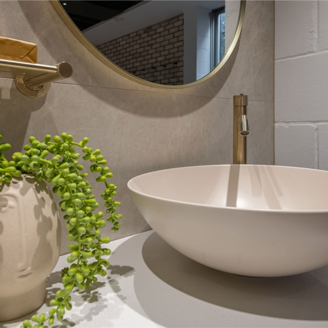 Aluca Slim Edge Fienza Basin 400mm Khaki Ceramic Above Counter