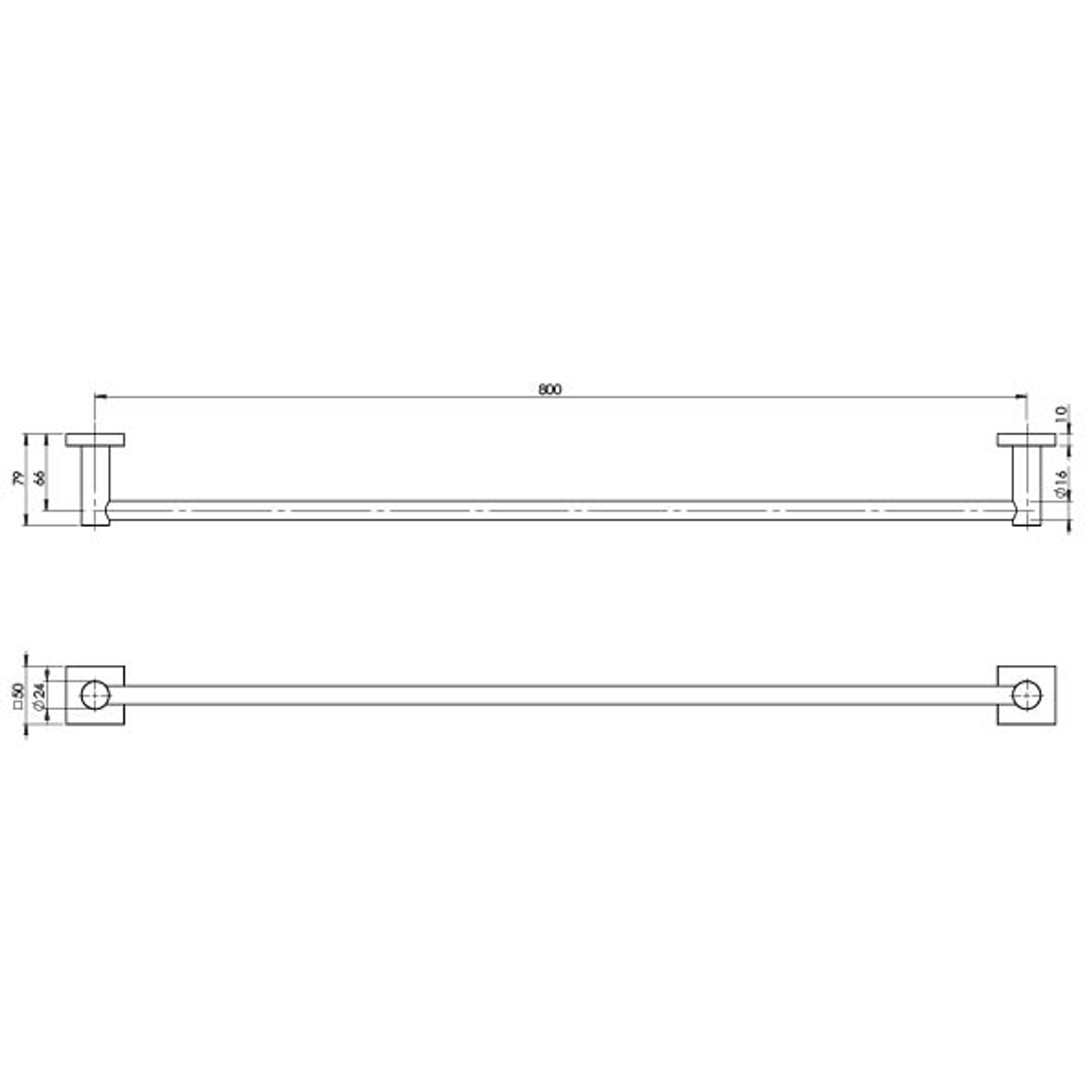 Radii Single Phoenix Towel Rail 800mm Square - Matt Black