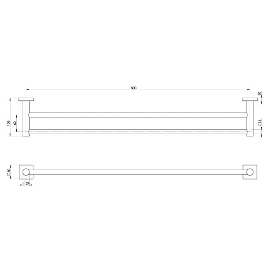 Radii Double Phoenix Towel Rail 800mm Square Plate - Chrome