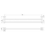Radii Double Phoenix Towel Rail 800mm Square Plate - Chrome