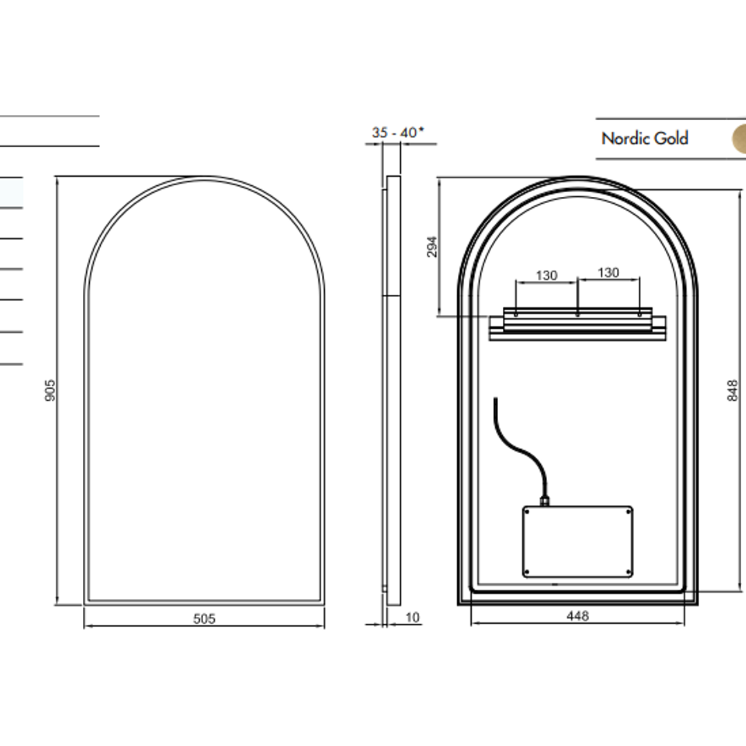 A Series Arch Backlit Remer Mirror - Nordic Gold Frame