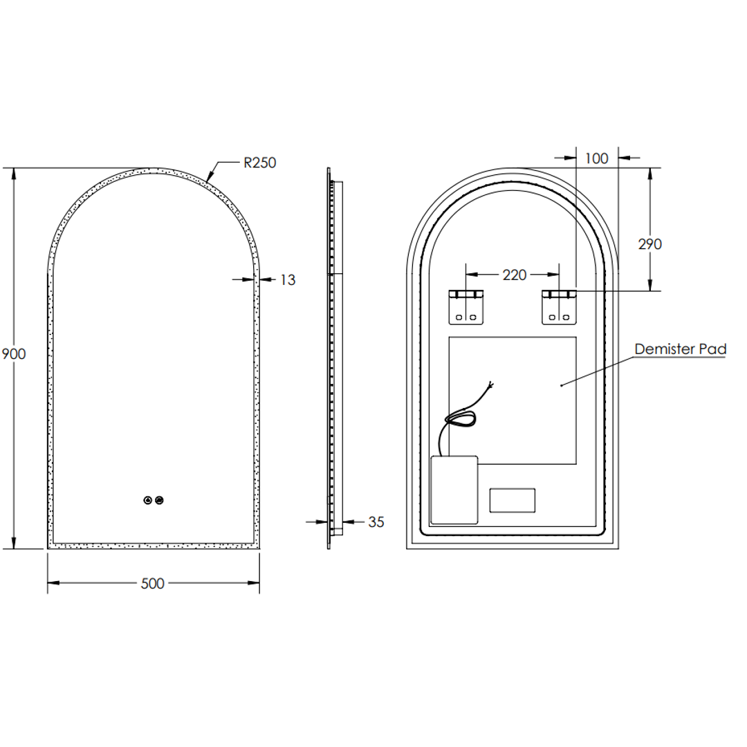 Arch 500D Led Remer Mirror 510H X 910W X 40D - Brushed Brass