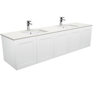 Fienza Sarah Crystal Pure Undermount Double Bowl Mila Wall Hung Vanity - 1800mm