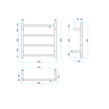 Thermorail STRAIGHT/ ROUND 550X550X122MM 57W 4 BAR BRUSHED S/STEEL