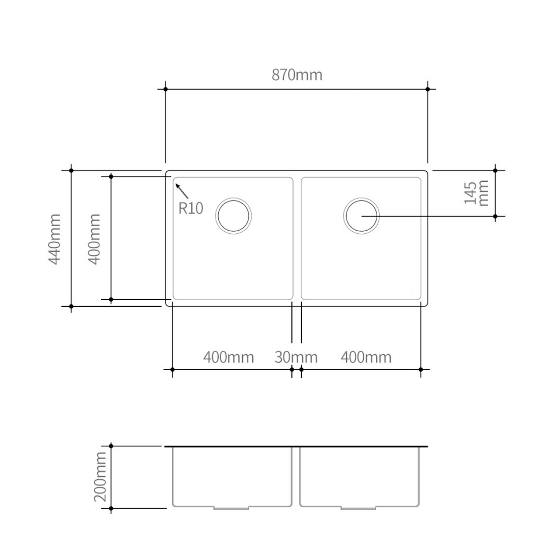 Monaco Quadra Double Bowl Stainless Steel Linsol Sink - 870mm