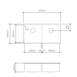 Monaco Quadra Double Bowl Stainless Steel Linsol Sink - 870mm