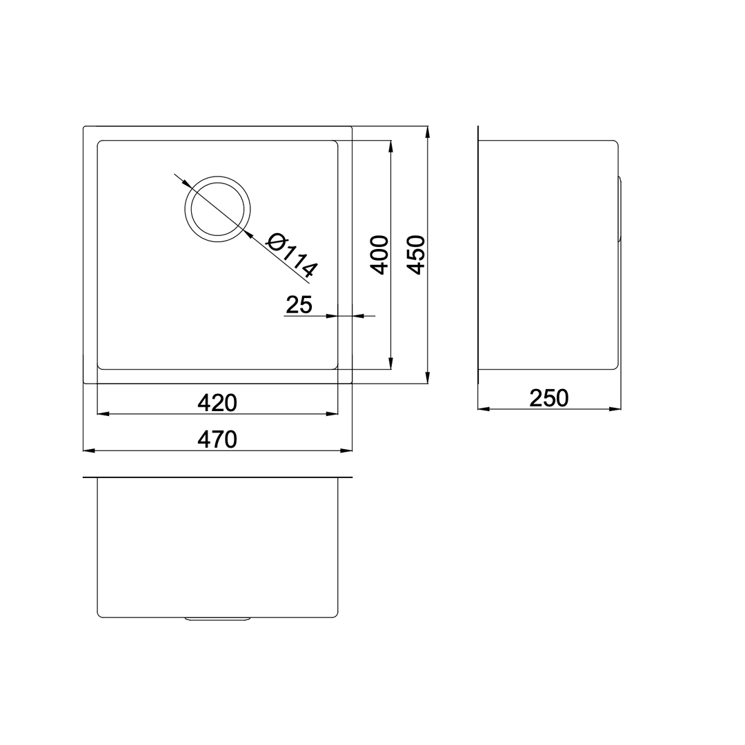 Monaco Quadra Single Bowl Stainless Steel Linsol Sink - 470mm