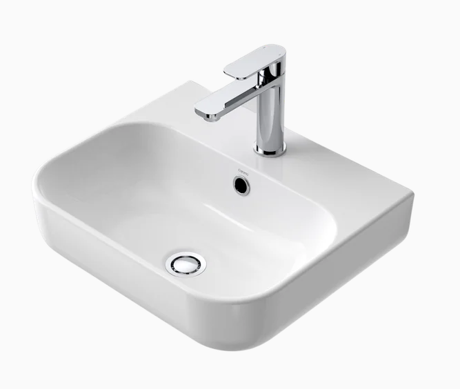 Luna Wall Caroma Basin  1 Tap Hole White