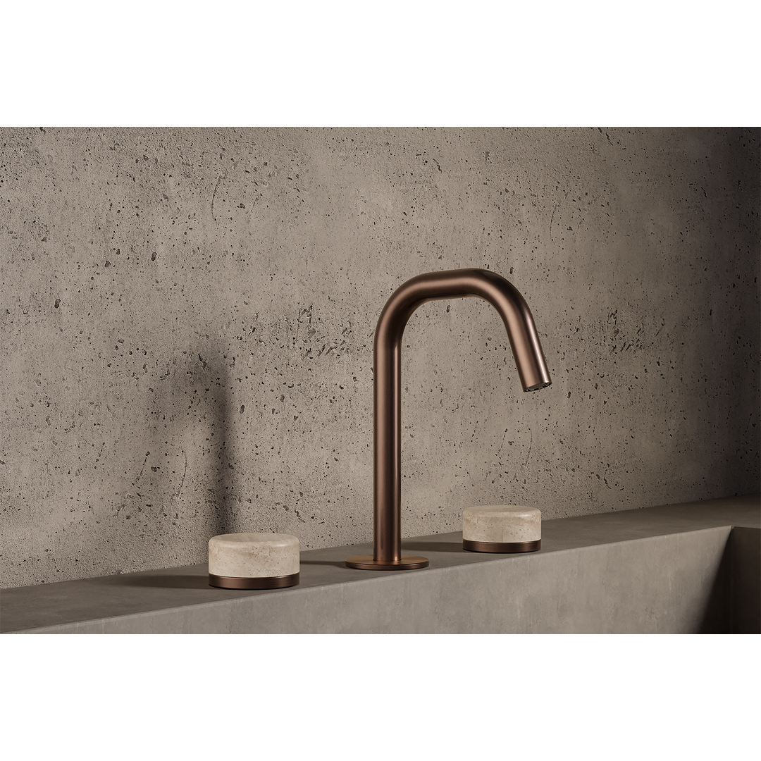 Nero Serenity Basin Set Edge Spout Brushed Bronze - Rome Travertine Handle