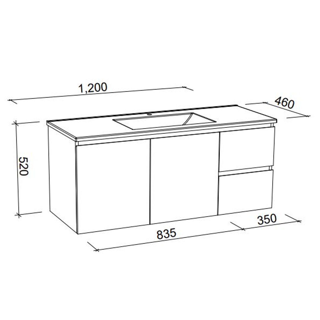 Timberline Nevada Wall Hung 1200mm Vanity Silksurface Top Above Count Basin