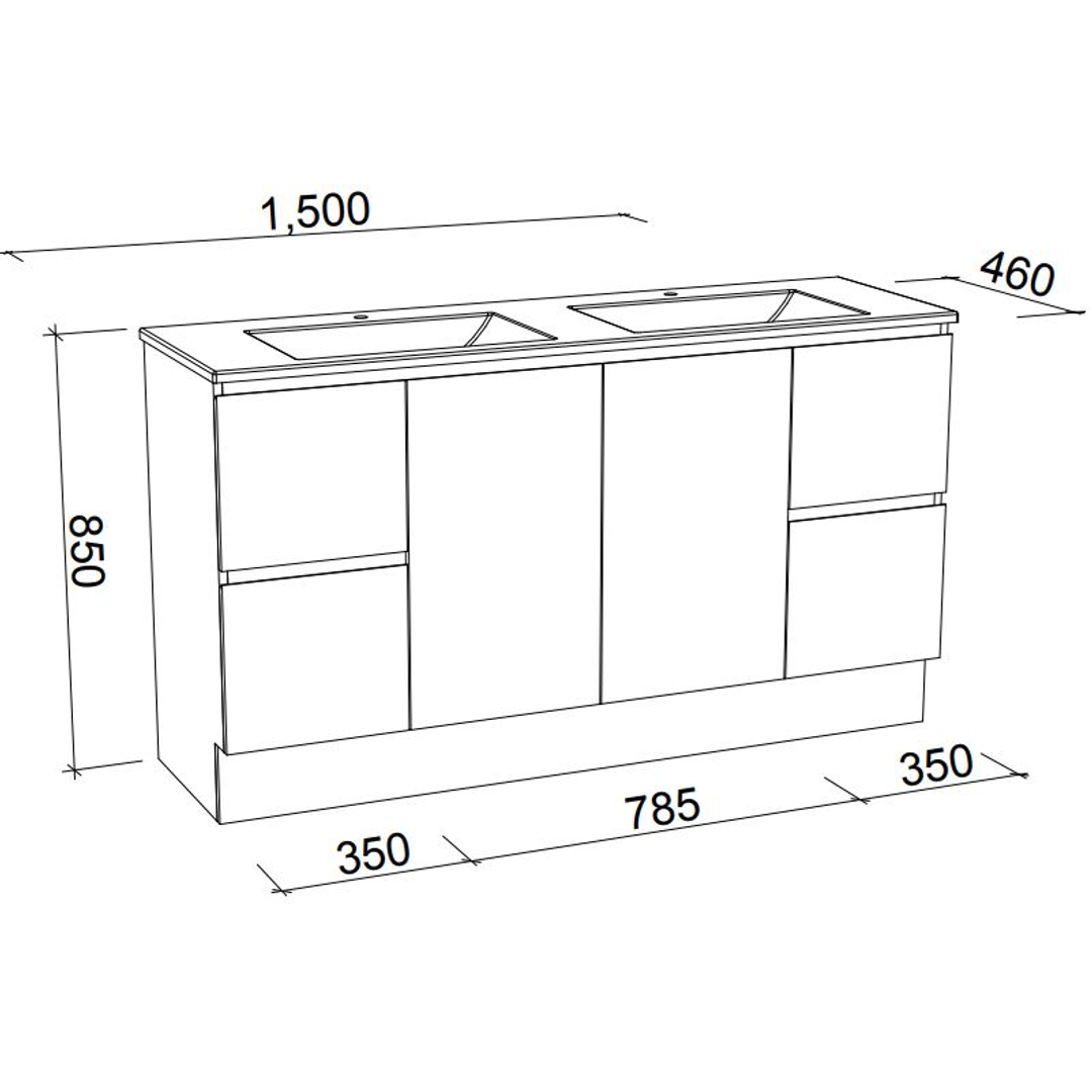 Timberline Nevada Floor Standing Vanity 1500mm Double Bowl Alpha Top