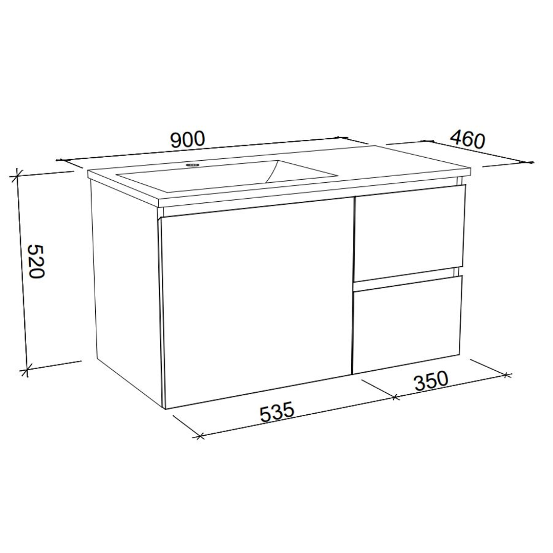 Timberline Nevada Wall Hung Vanity 900mm Alpha Ceramic Top