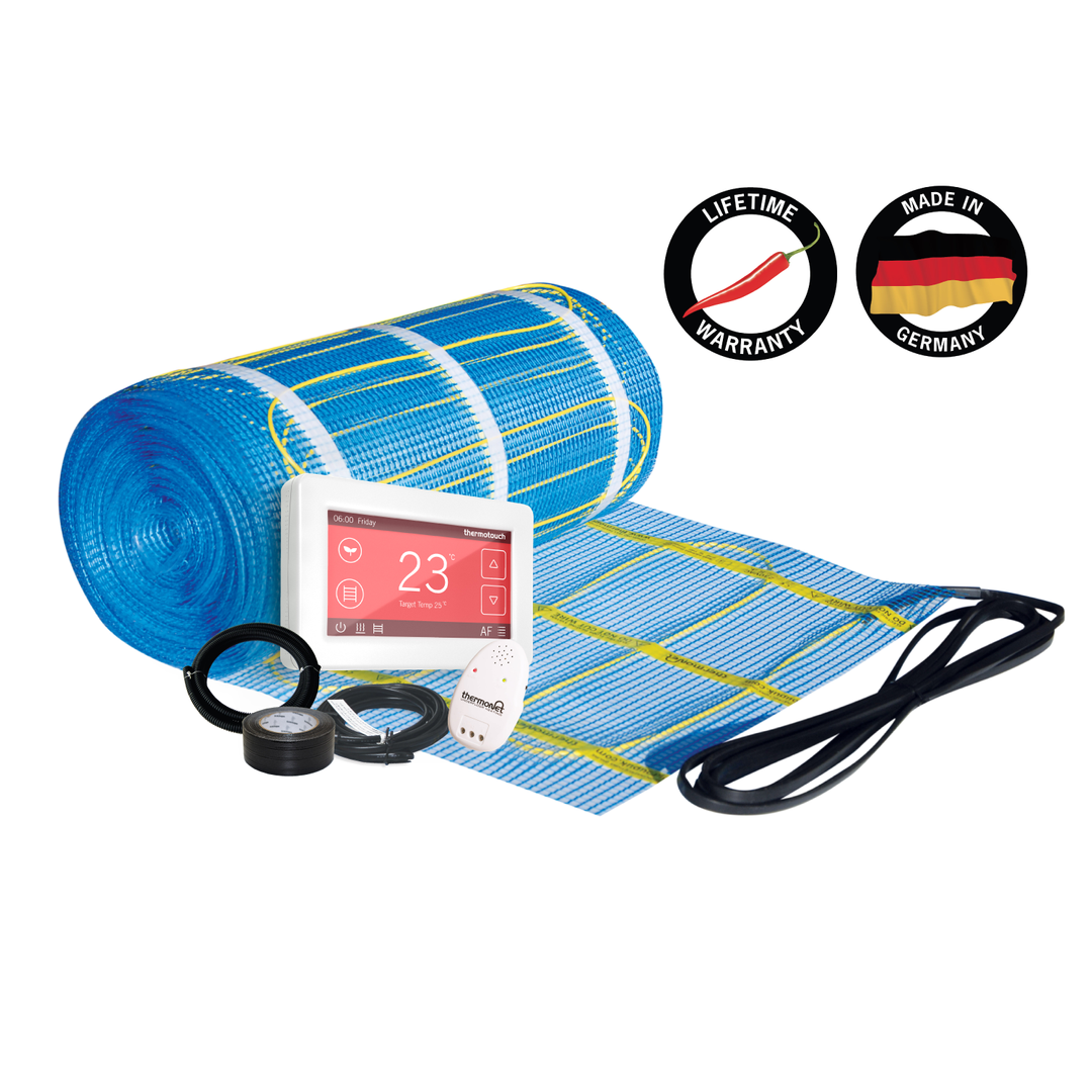 Thermonet EZ 200W/m² Self Adhesive 8x0.5m - 4.0m² 800Watts Floor Heating Kit Including Black 5246 Dual Thermostat