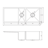 Interchange Uptown 250 1 & 1/2 Double Bowl Sink & Drainer Radius Corner - 1100X450X250