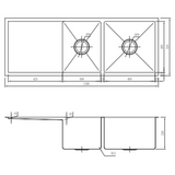 Uptown 250 1 & 3/4 Double Bowl Interchange Sink & Drainer Radius Corner - 1200X450X250