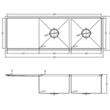 Uptown 250 Double Bowl Interchange Sink & Drainer Radius Corner - 1300 X 450 X 250