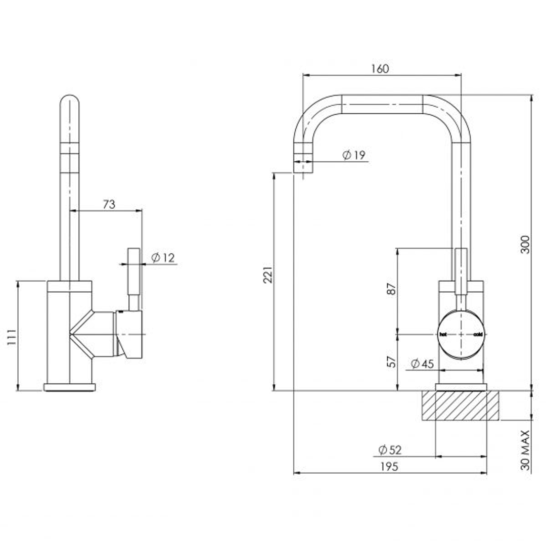 Phoenix Vivid Sidelever Mixer 160mm Squareline - Chrome