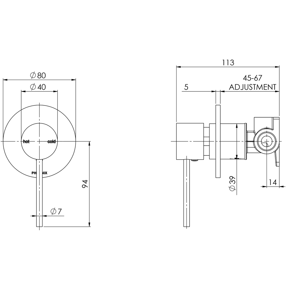 Phoenix Vivid Slimline Switchmix Wall/Shower Mixer - Brushed Carbon