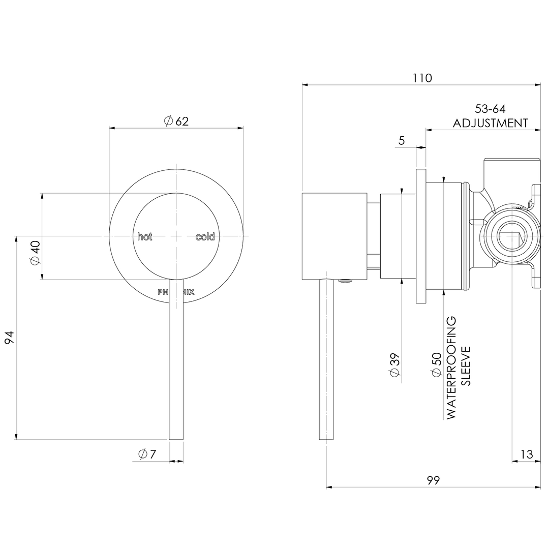 Vivid Slimline Switchmix Shower / Wall Phoenix Mixer 60Mm Backplate - Matte Black