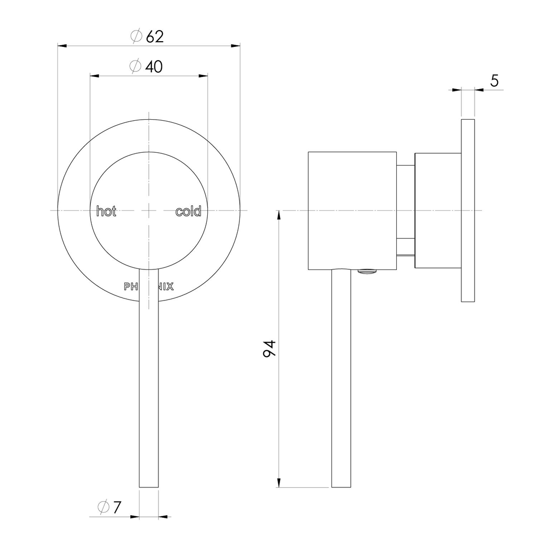 Phoenix Vivid Slimline Switchmix Shower/Wall Mixer 60mm B/Plate & Extended Lever - Matte Black