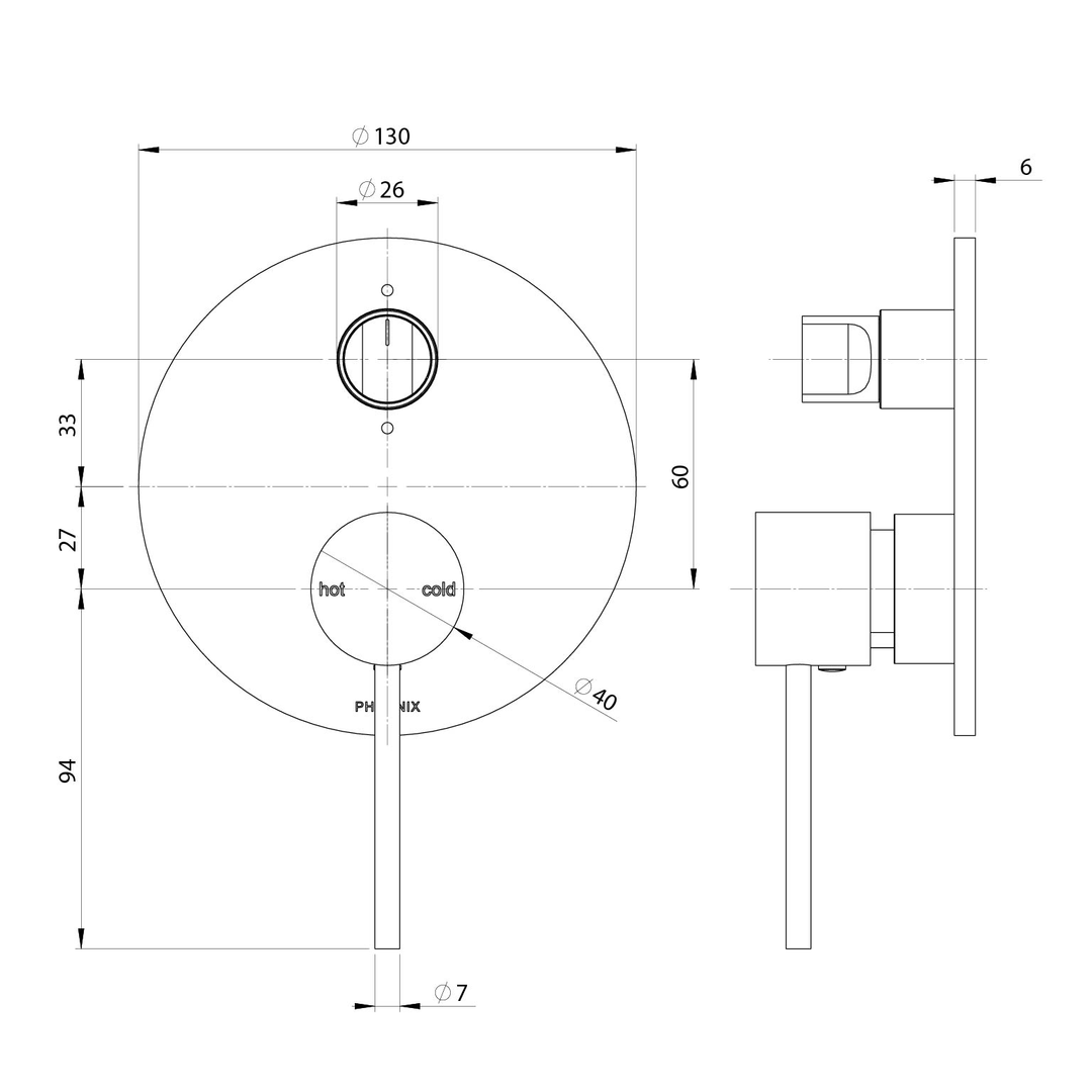 Phoenix Vivid Slimline Oval Switchmix Shower/Bath Diverter Mixer Fit-Off Kit - Matte Black