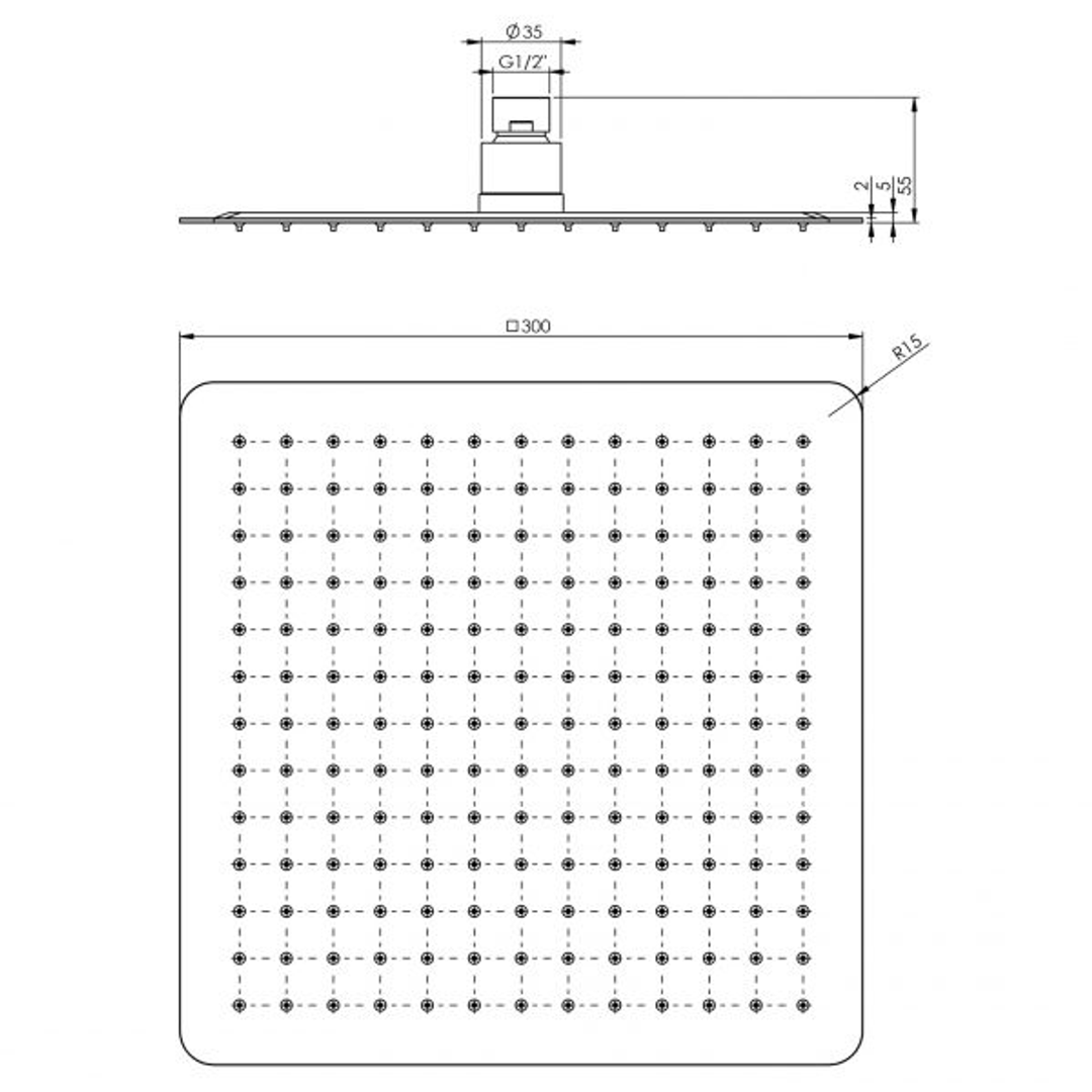 Vivid Slimline Phoenix Shower Rose 300Mm Slimline Square S/S