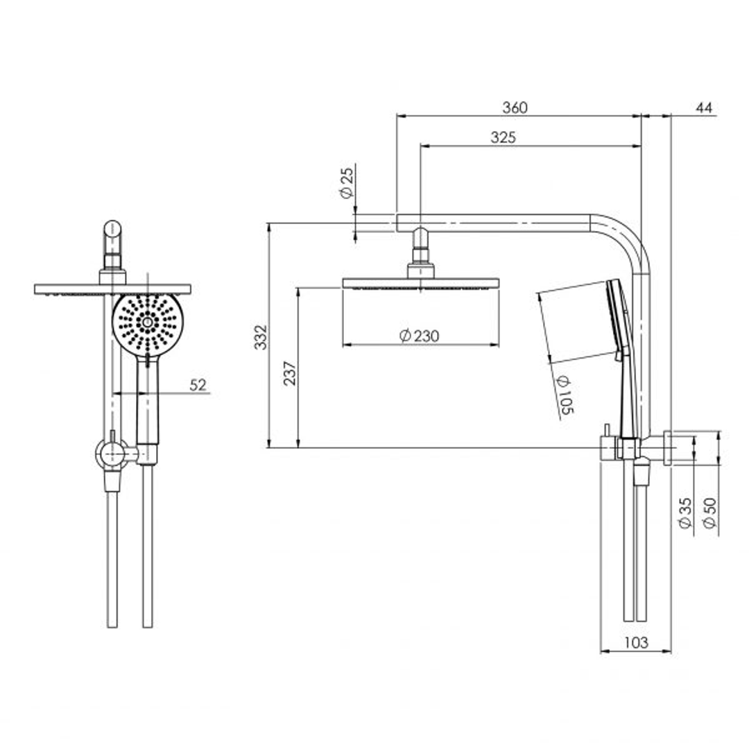 Vivid Slimline Compact Twin Phoenix Shower - Gunmetal