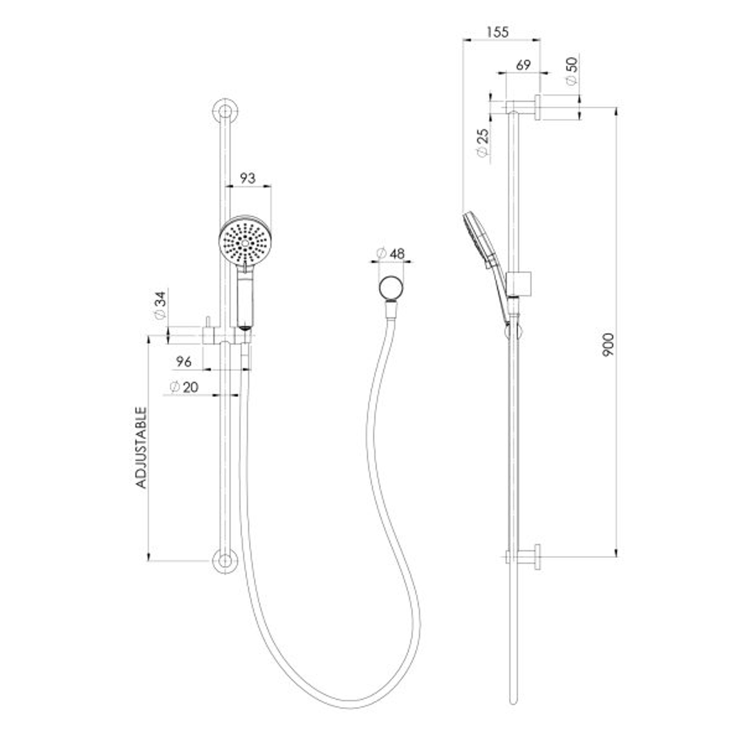 Phoenix Vivid Slimline Extended Rail Shower - Brushed Carbon