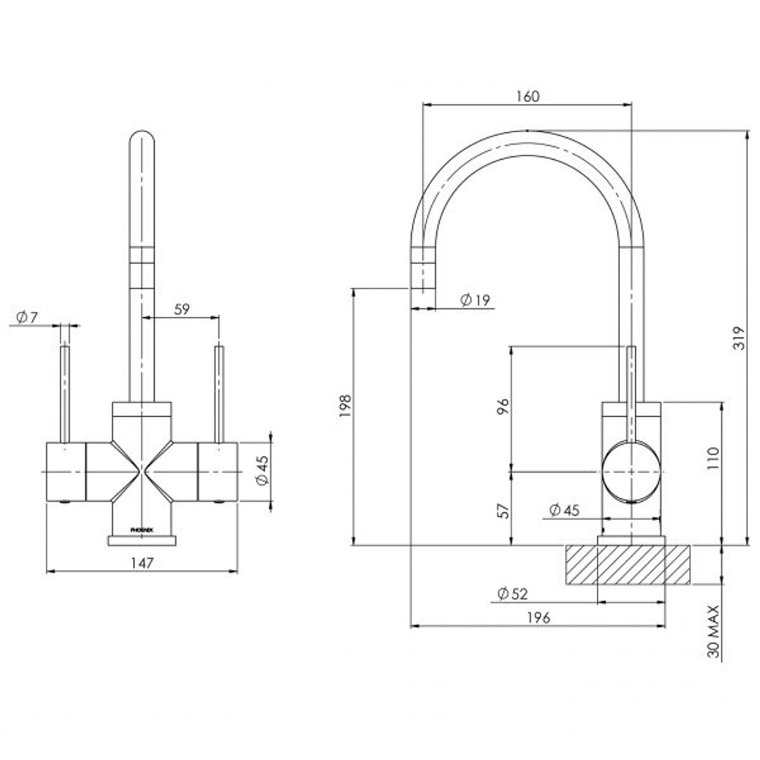 Vivid Slimline Twin Hdl Sink Phoenix Mixer 160mm Gooseneck - Chrome