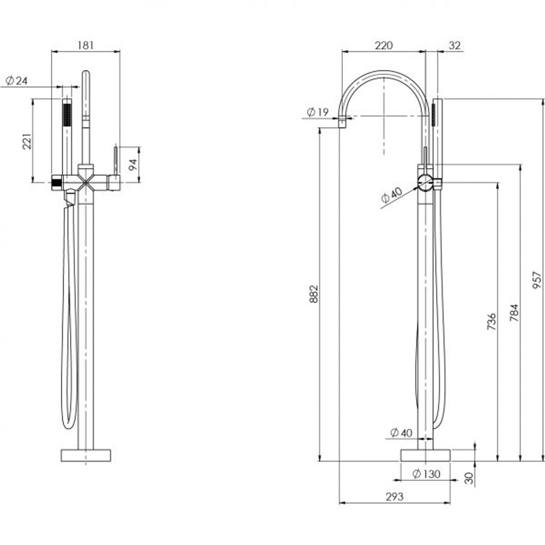 Phoenix Vivid Slimline Floor Mounted Bath Mixer With Hand Shower - Brushed Carbon