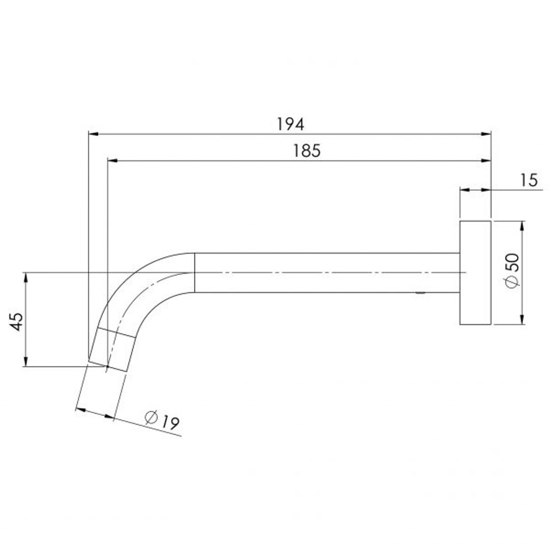 Vivid Slimline Wall Phoenix Basin Outlet 180Mm Curved - Chrome