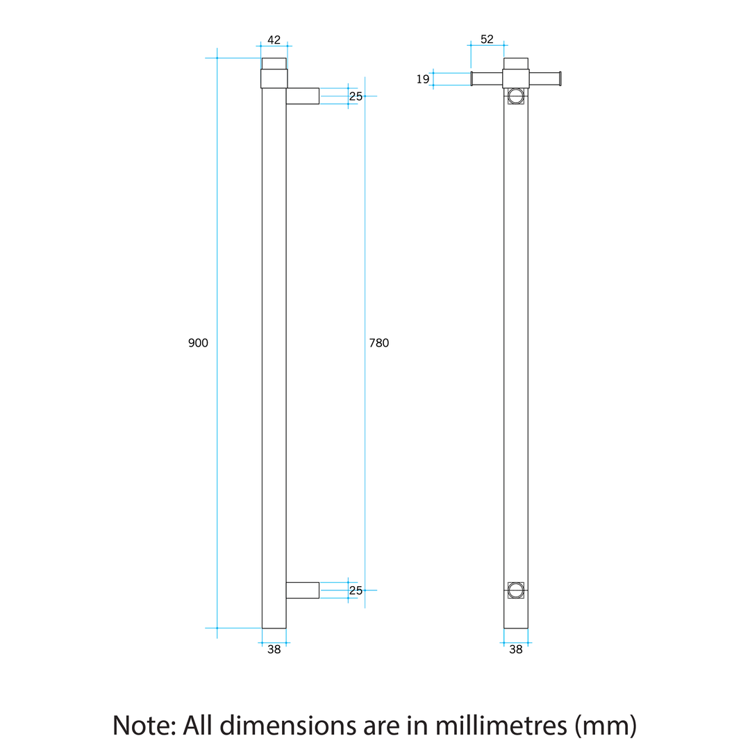 Thermorail STRAIGHT/ROUND 12V VERTICAL BAR 900X142X100MM 30W W/