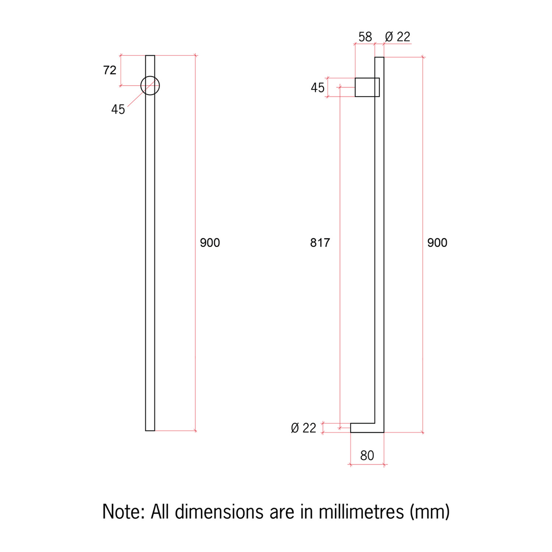 Thermorail 900Mm Vt Slimline Vertical Rail 15 Watt Polished Brushed Brass Vth900Bb