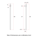 Thermorail 900Mm Vt Slimline Vertical Rail 15 Watt Polished Brushed Nickel Vth900Bn