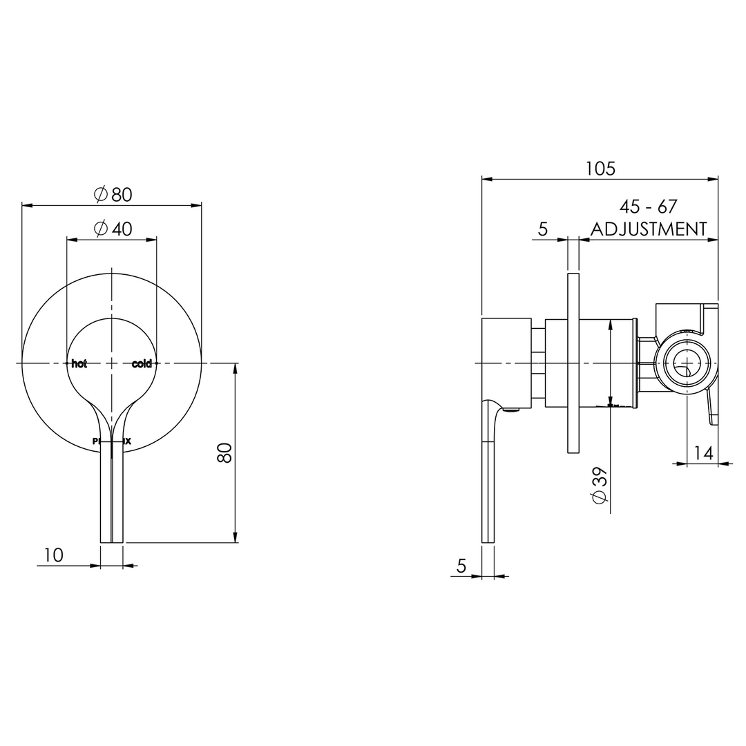 Vivid Slimline Oval Shower/Wall Phoenix Mixer - Brushed Nickel