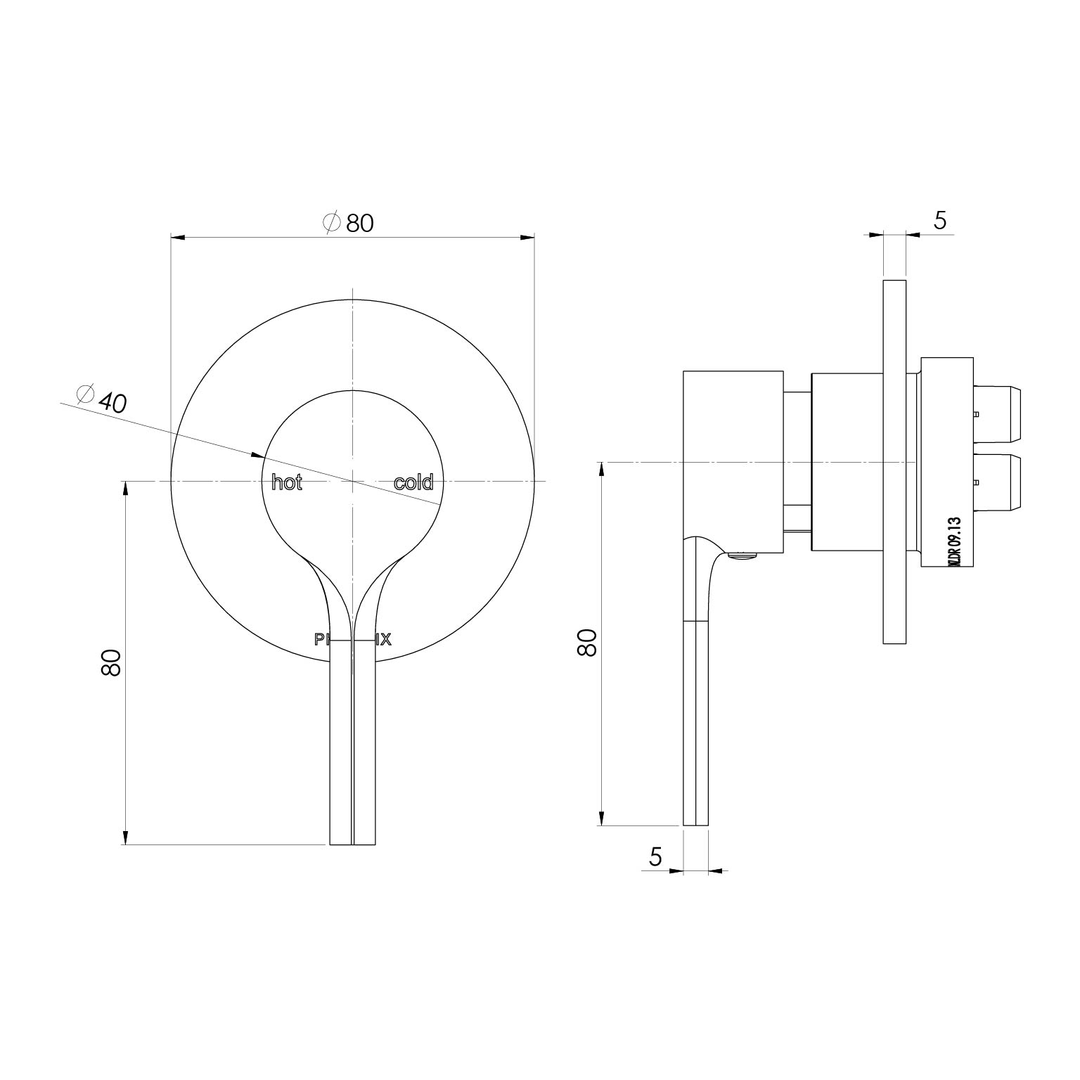 Vivid Slimline Oval Switchmix Shower/Wall Phoenix Mixer Fit-Off Kit - Chrome