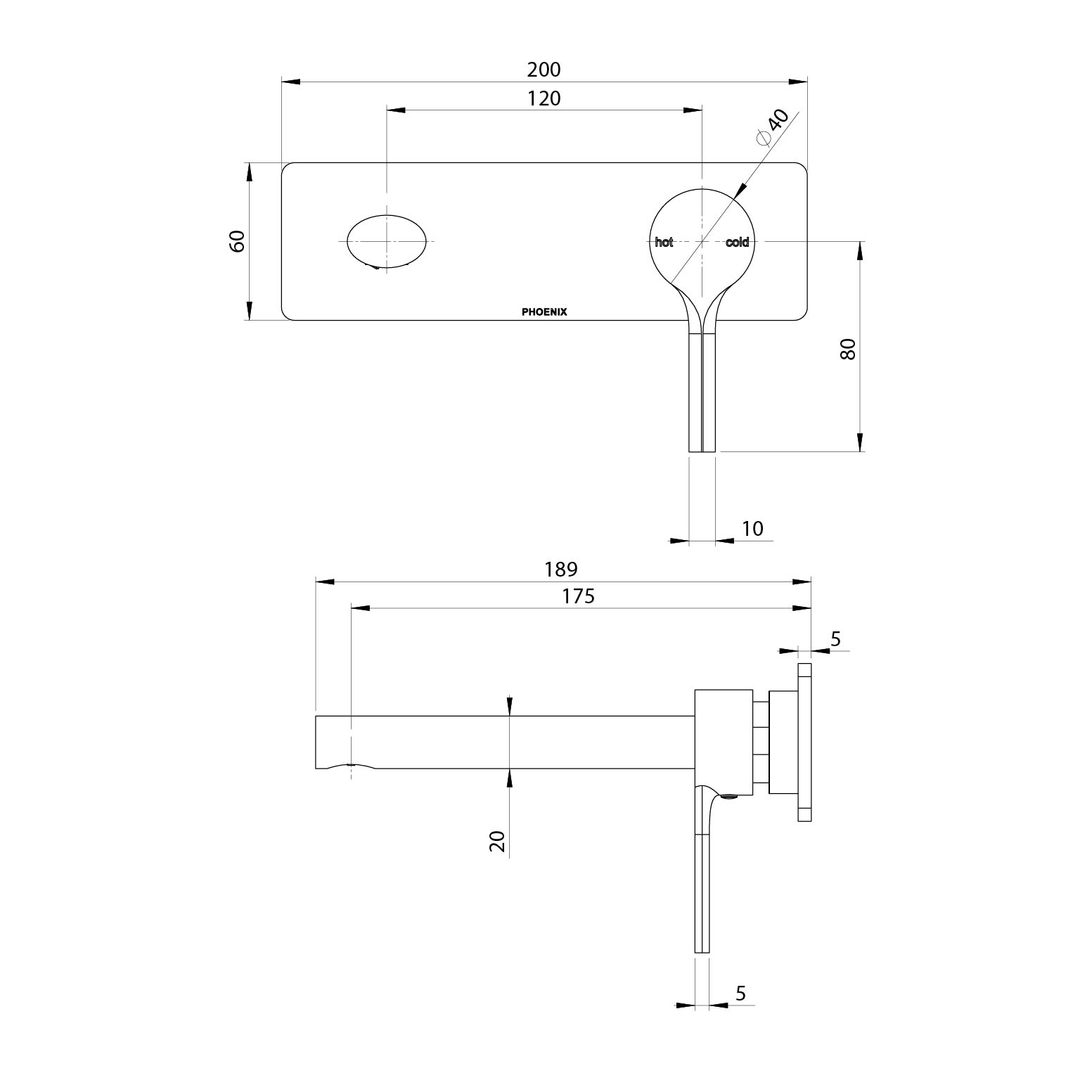 Phoenix Vivid Slimline Oval Switchmix Wall Basin/Bath Mixer Set 175mm Fit-Off Kit - Chrome