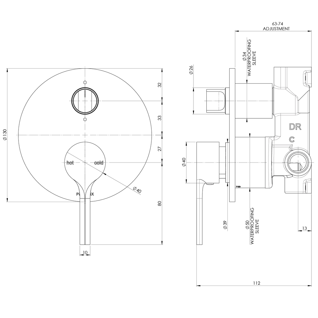 Phoenix Vivid Slimline Oval Switchmix Shower/Bath Diverter Mixer Fit Off Kit - Chrome
