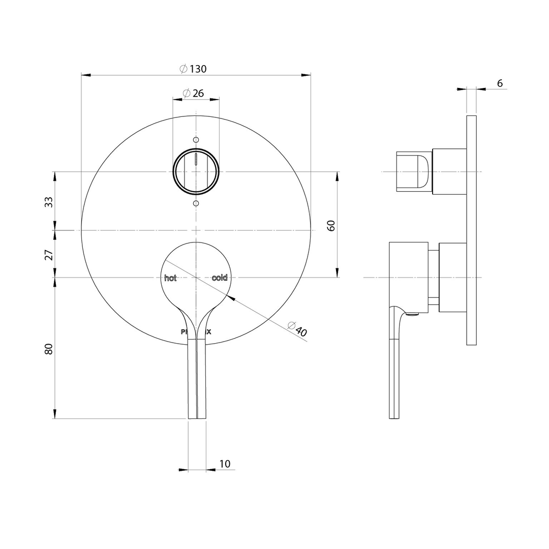 Phoenix Vivid Slimline Oval Switchmix Shower/Bath Diverter Mixer Fit-Off Kit - Chrome