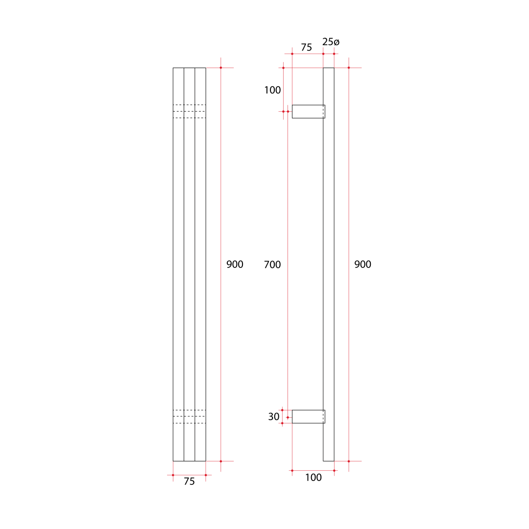 Thermorail Round/Triple Tube 12Volt Vertical Bar 900x75x100mm 39Watts - Matt Black