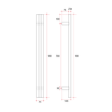 Thermorail Round/Triple Tube 12Volt Vertical Bar 900x75x100mm 39Watts - Matt Black