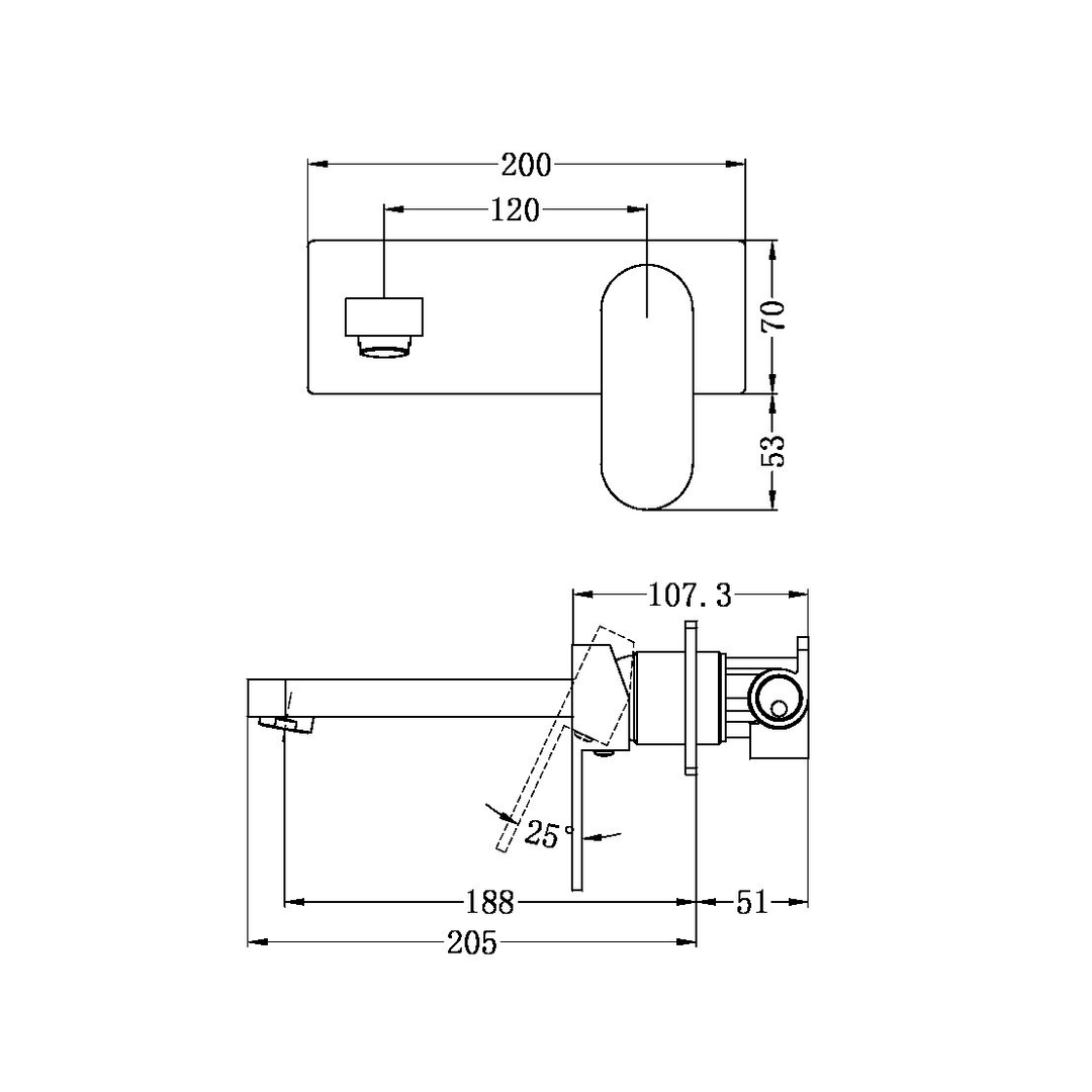 Nero Ecco Wall Basin/Bath Mixer  - Chrome