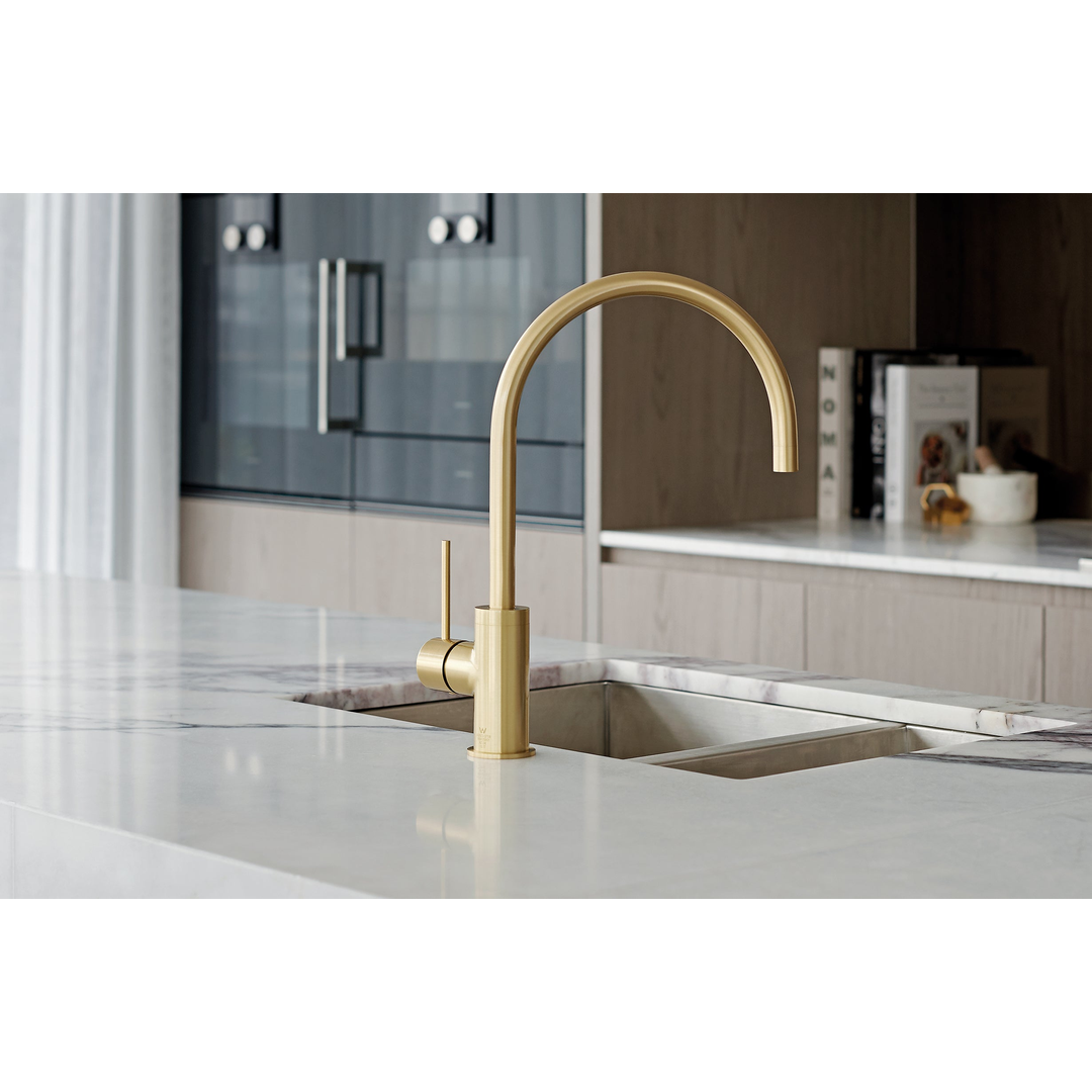 Vivid Slimline Side Lever Sink Phoenix Mixer 220mm Gooseneck - Brushed Gold