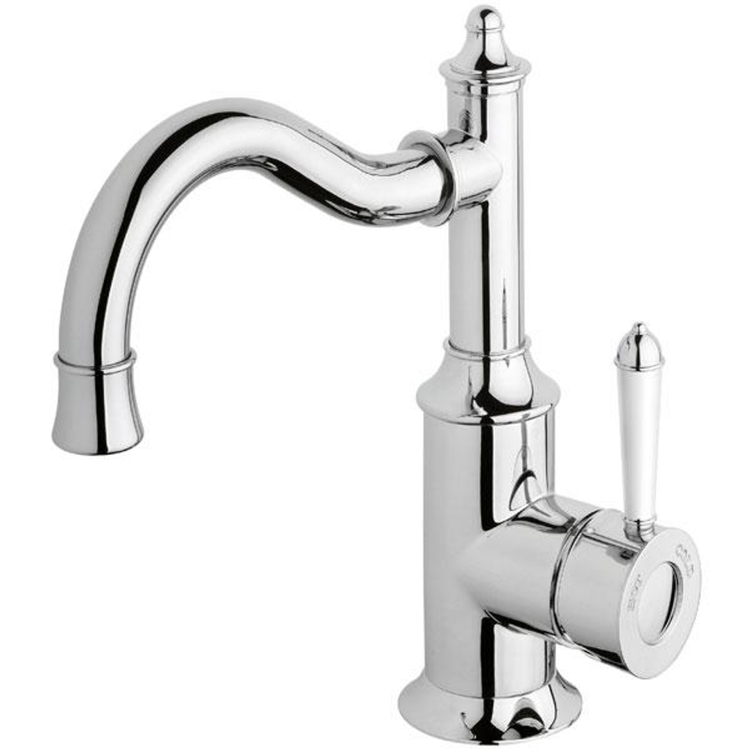 Nostalgia Basin Phoenix Mixer 160mm Shepherds Crook - Chrome/White